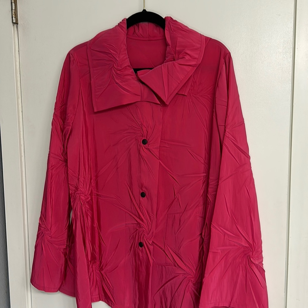 Hooded nylon snap front jacket
